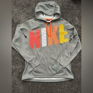 Nike Gray Hoodie with Bold Multicolor Design